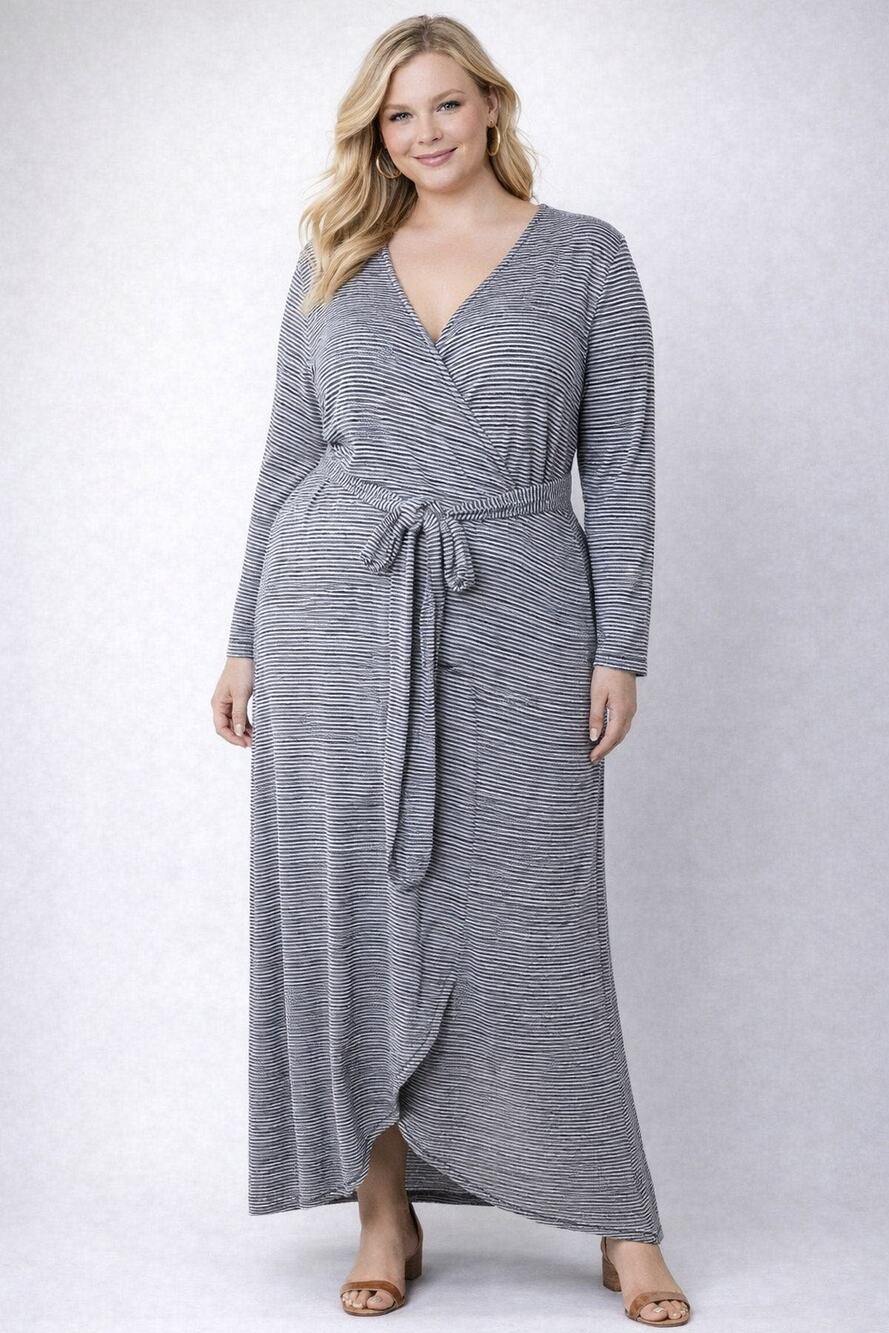 Gap Long Sleeve Full Wrap Dress Striped Tie Waist Stretch XXL TALL